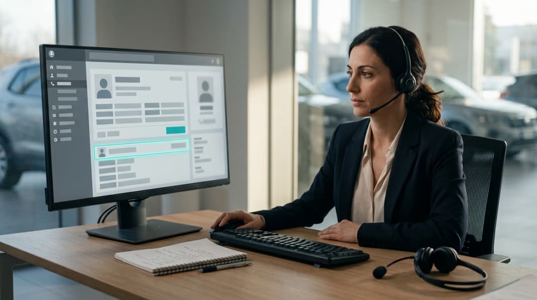 Operatore BDC che riceve dal CRM un lead con motivo, auto e prossimo passo, non solo il recapito